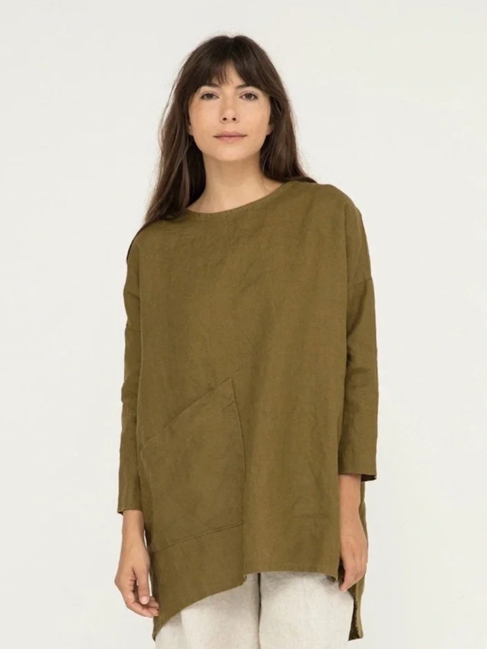 Elizabeth Suzann Harper sz OS Long Sleeve TunicTop 100%‎ Linen green